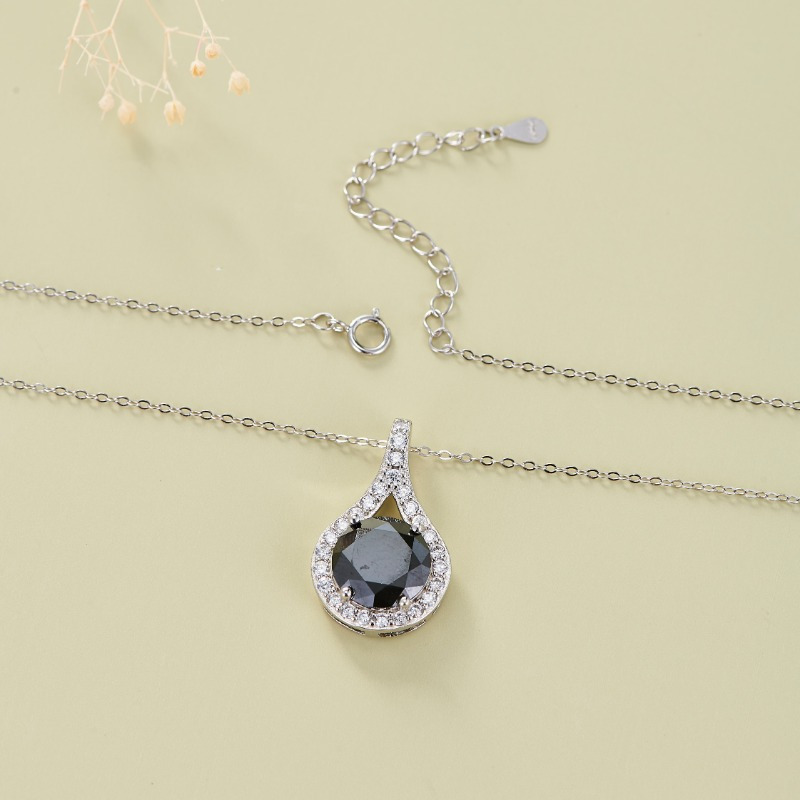 Women's 925 Silver Black Moissanite Pendant Necklace